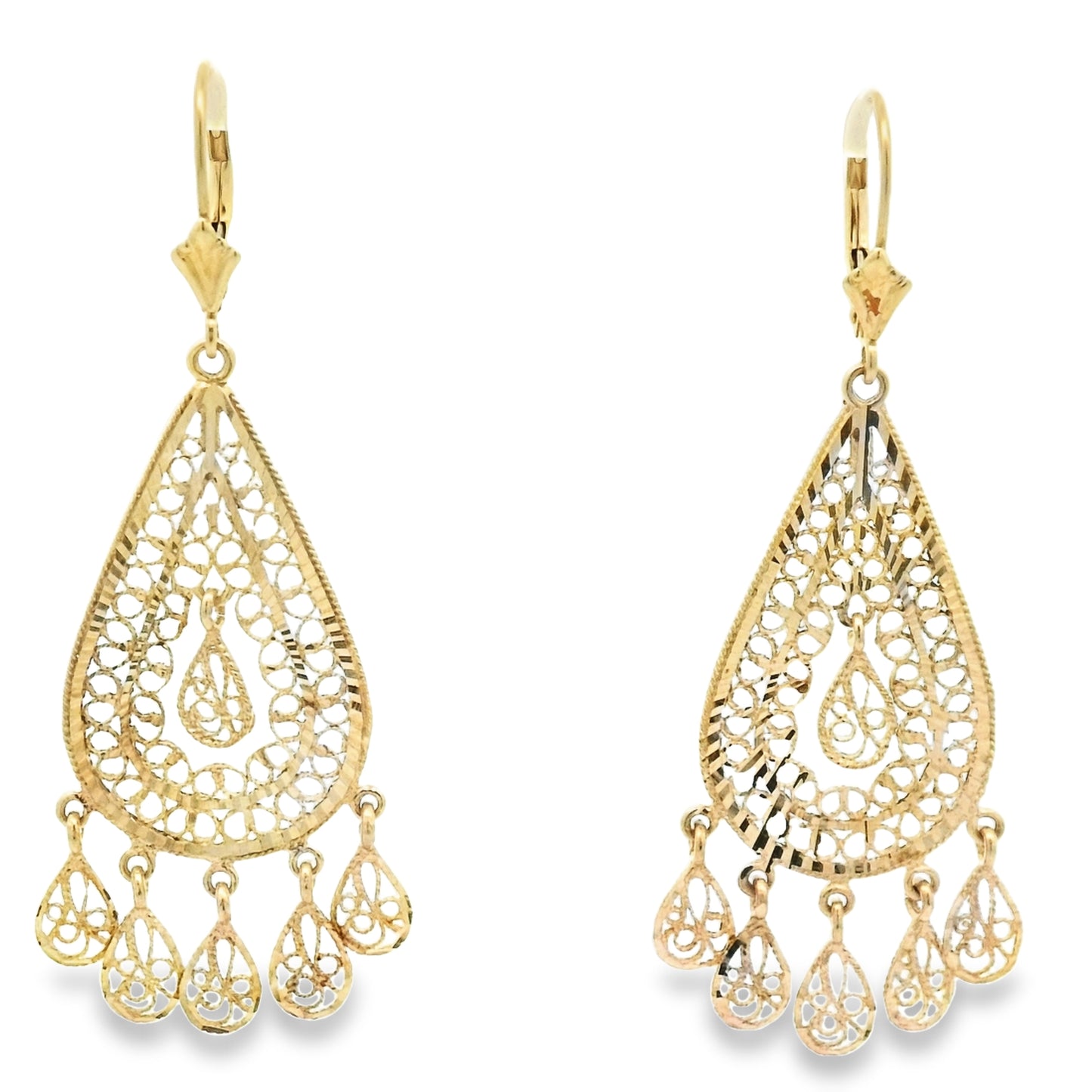 14k Yellow Gold Filigree Lever Back Earrings