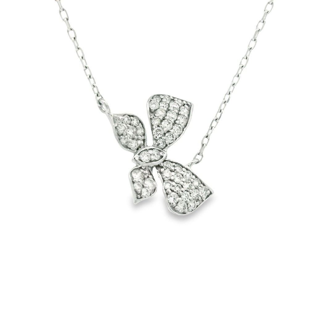 14k White Gold .25cttw Diamond Butterfly Necklace 17"-18"