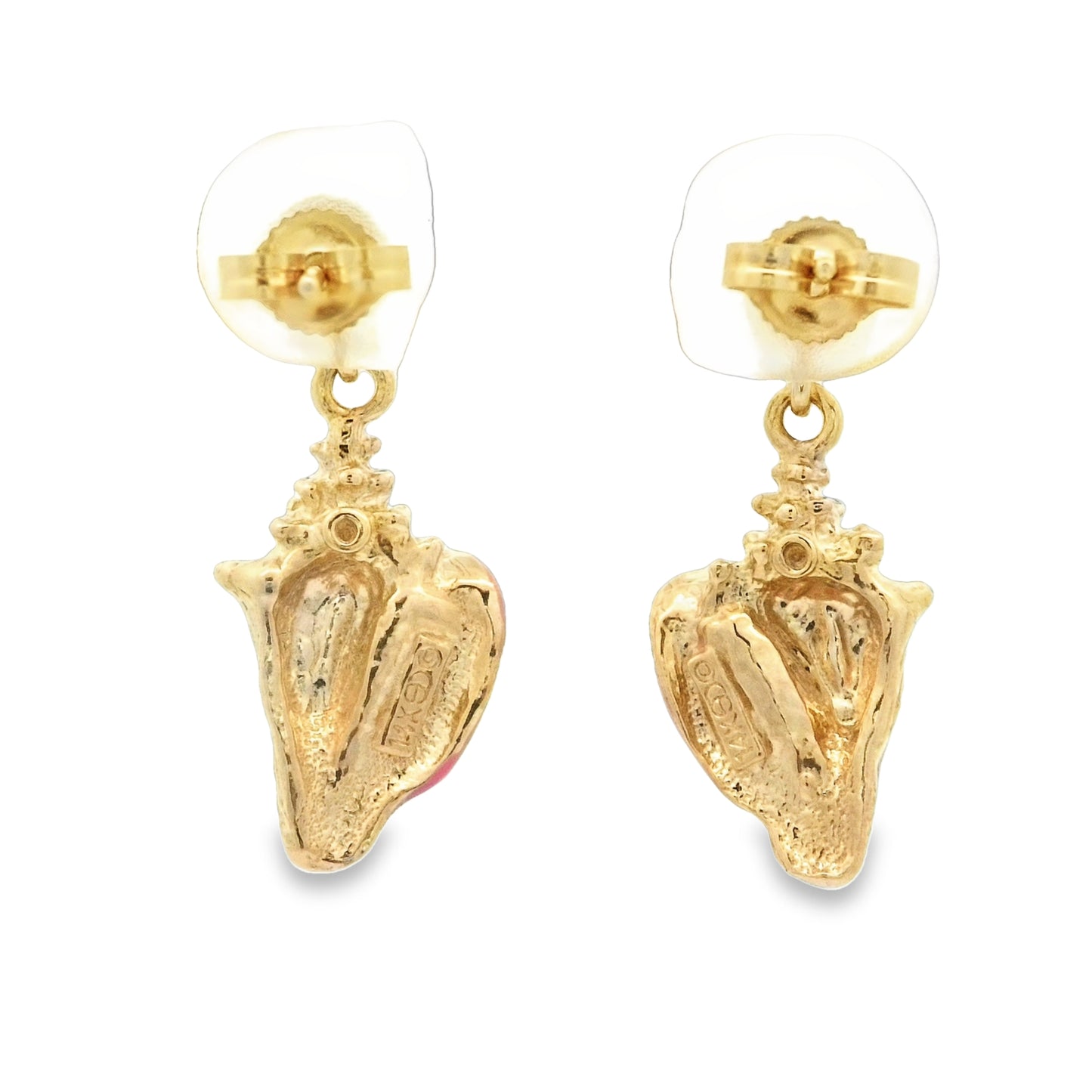 14k Yellow Gold Enamel Conch Post Dangle Earrings