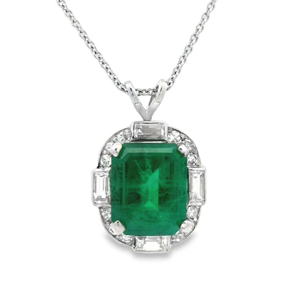 14k White Gold Emerald 1.79ct With Diamonds .50cttw Necklace 16"