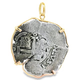 8 Reales Wreck of the HM Piedmont 1680 Potosi Assayer V Carlos 14k gold bezel treasure coin pendant