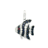 14k White Gold Small .26cttw Sapphire And .22cttw Diamond Angel Fish With .01ct Ruby Eye Pendant