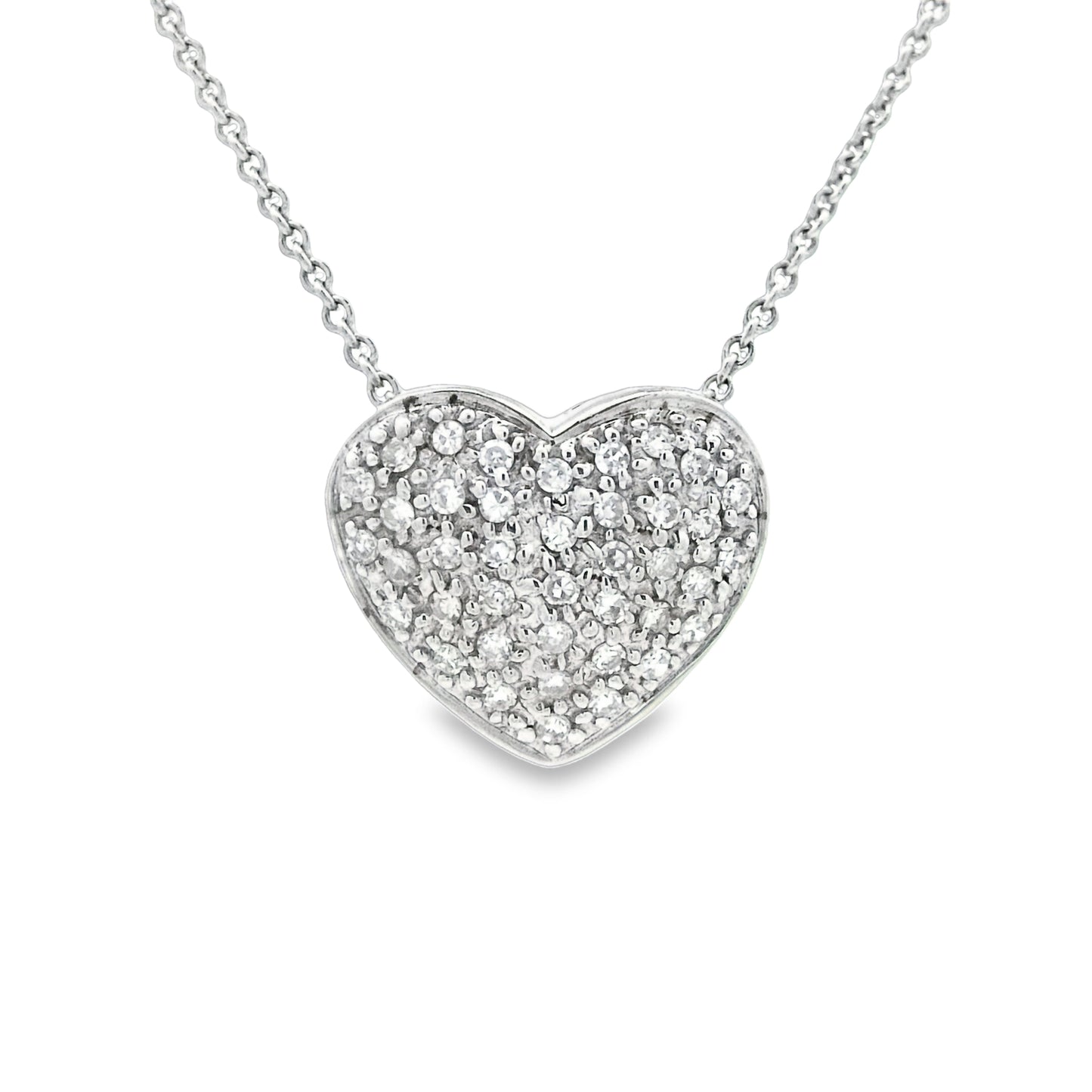 14k White Gold .25cttw Diamond Pave Heart Necklace 16"