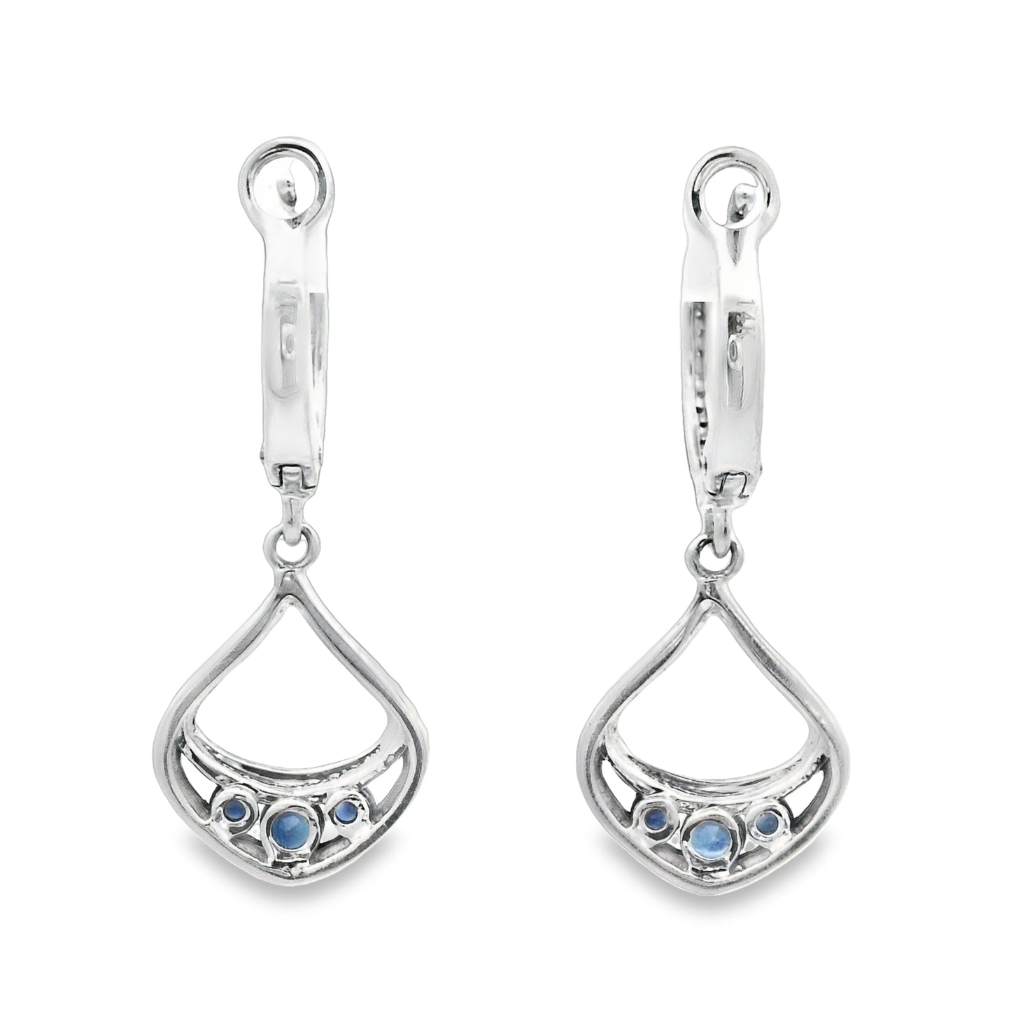 14k White Gold Sapphire .40cttw With Diamonds .34cttw Dangle Hoop Earrings