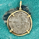 8 Reales Grade 3 Potosi Mint Assayer R Atocha 14k Yellow Gold Bezel Treasure Coin Pendant