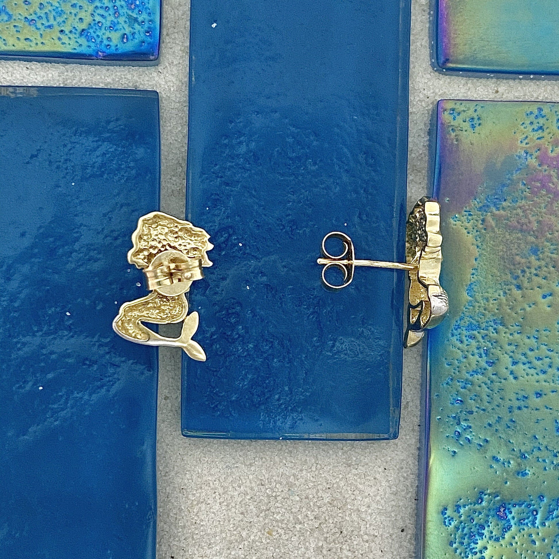 14k 2-Tone Gold Mermaid Post Earrings - DePaulas