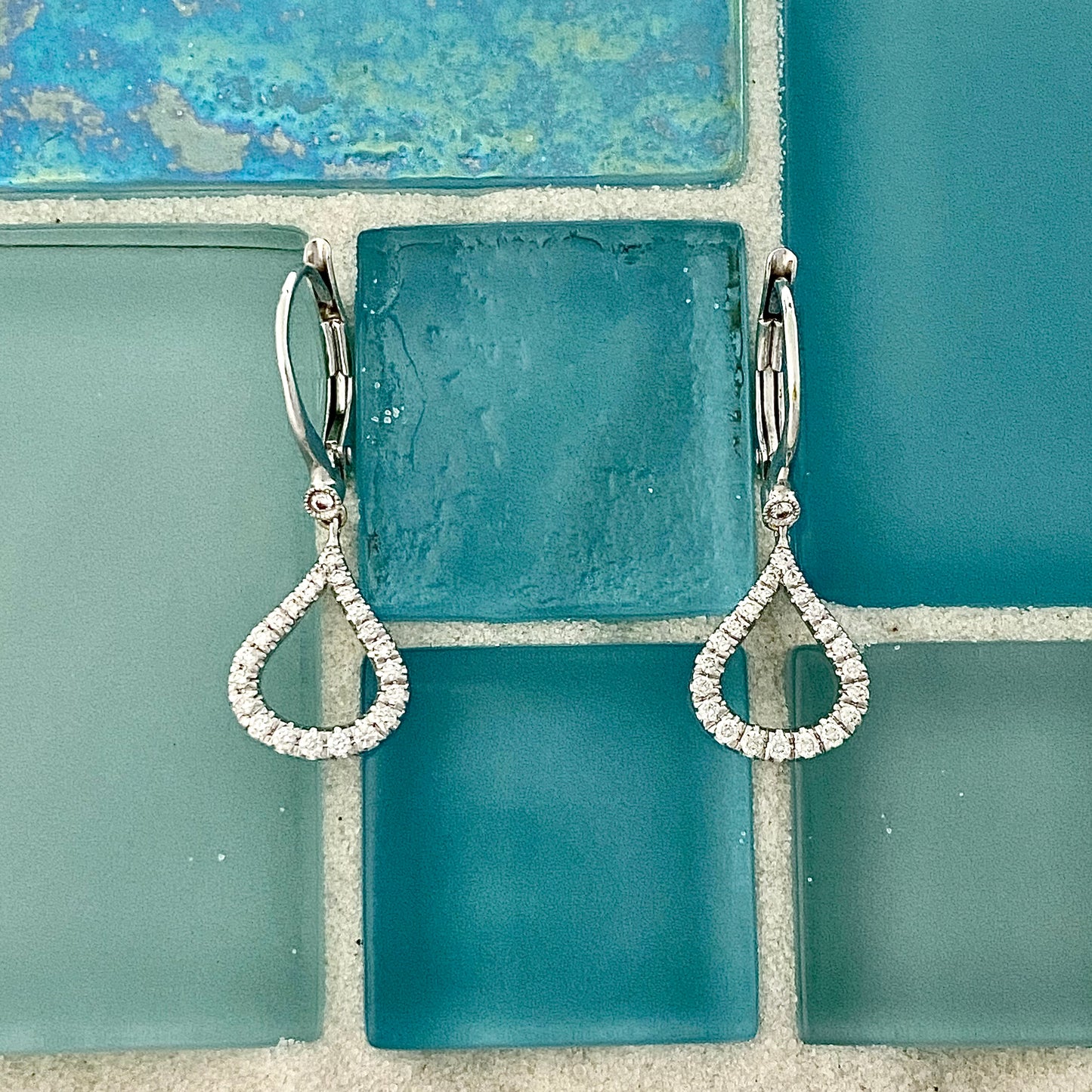 14k White Gold .28cttw Diamond Dangle Lever Back Earrings