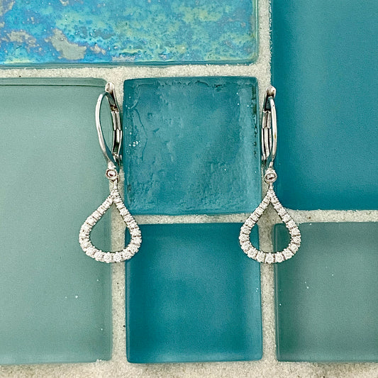 14k White Gold .28cttw Diamond Dangle Lever Back Earrings