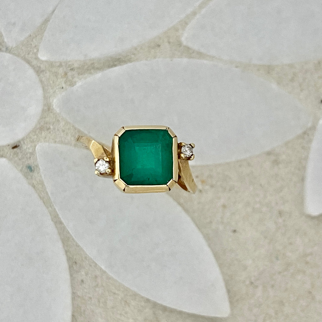 14k Yellow Gold 2.06ct Emerald With Diamonds Ring Size 6