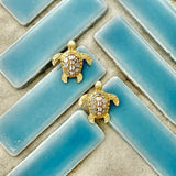 14k 2-Tone Diamond Cut Turtle Post Earrings