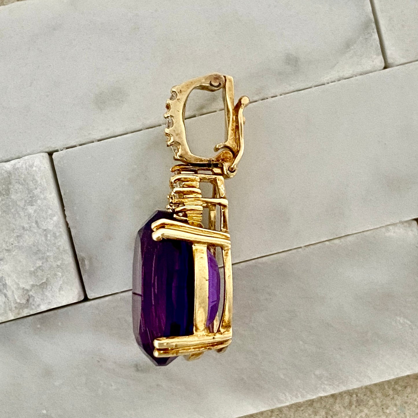 14k Yellow Gold Amethyst And Diamond Pendant With Lock