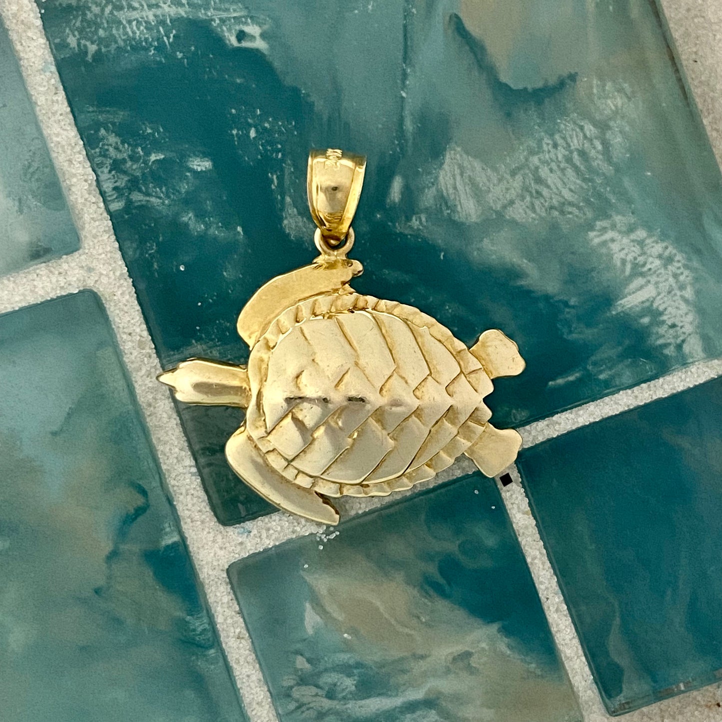 14k Yellow Gold Large Turtle Pendant