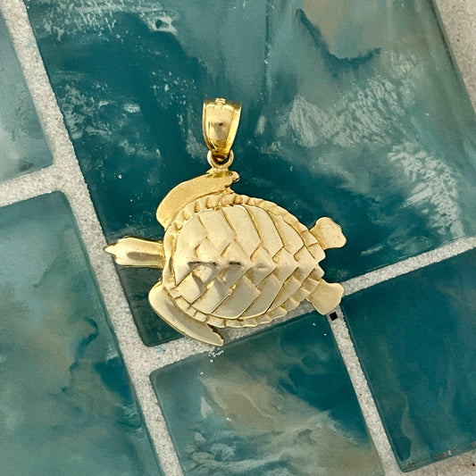 14k Yellow Gold Large Turtle Pendant
