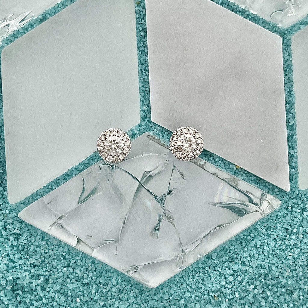 14k White Gold Diamond Halo .30cttw Post Earrings - DePaulas
