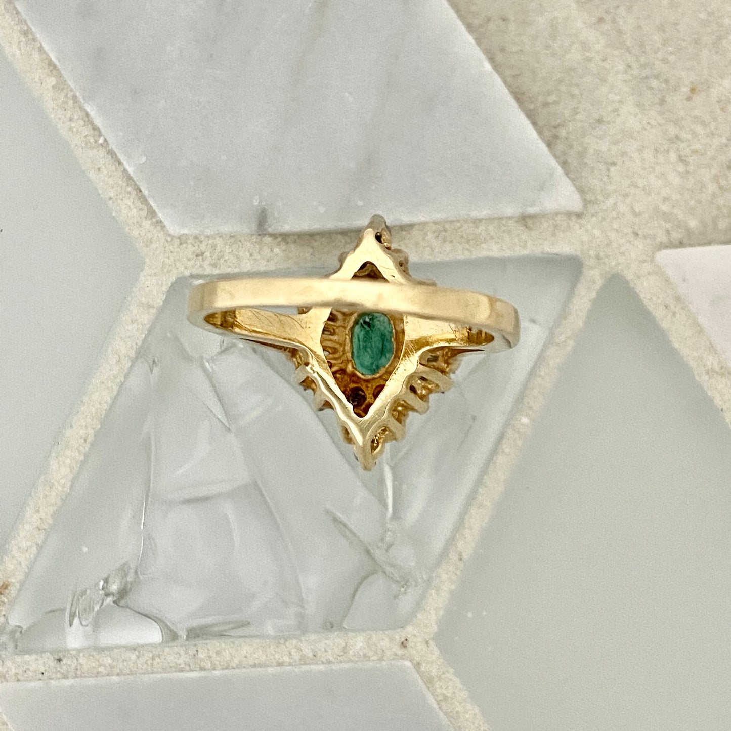 14k Yellow Gold Emerald And Diamond Ring Size 6