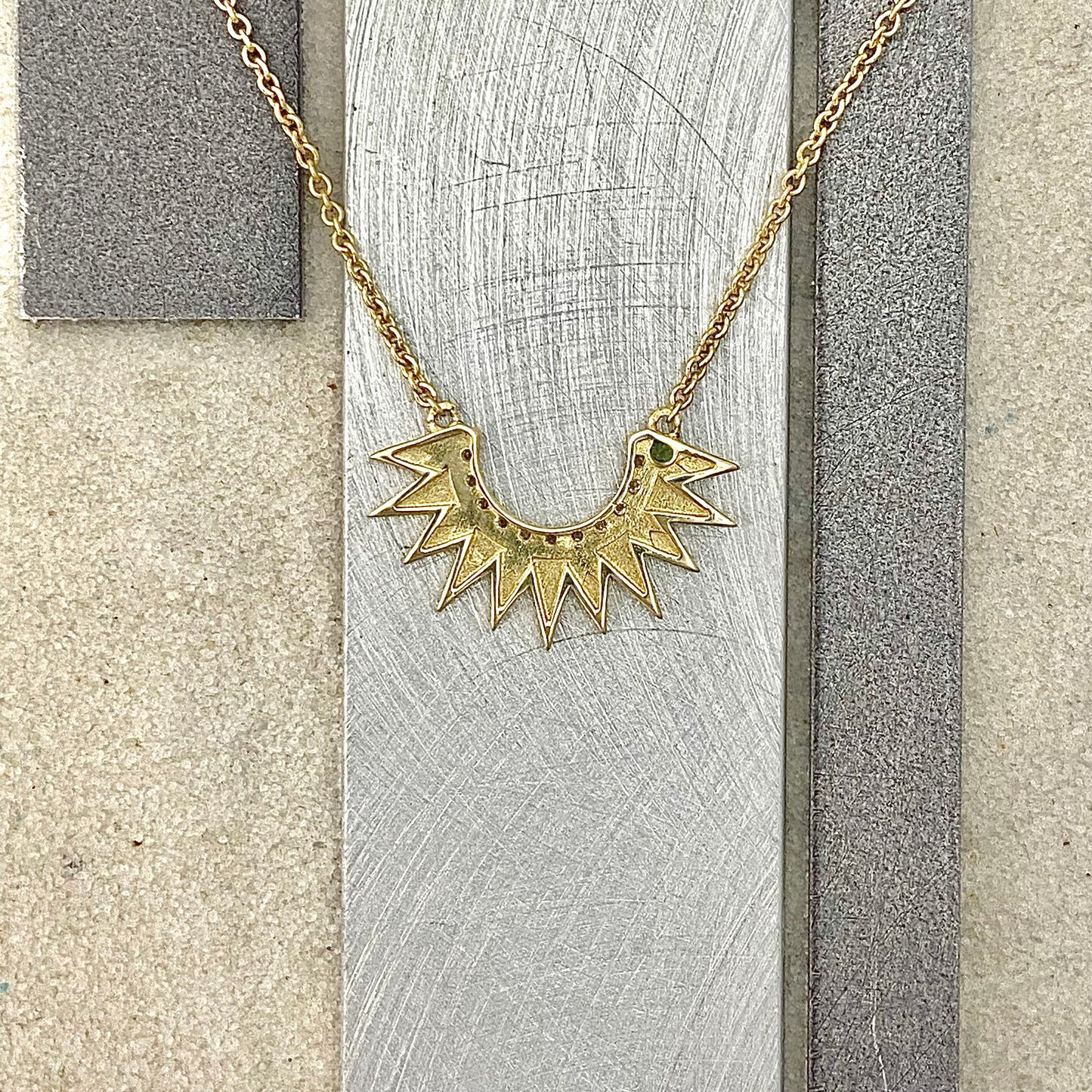14k Yellow Gold .05cttw Diamond Spike Necklace 16”-18”