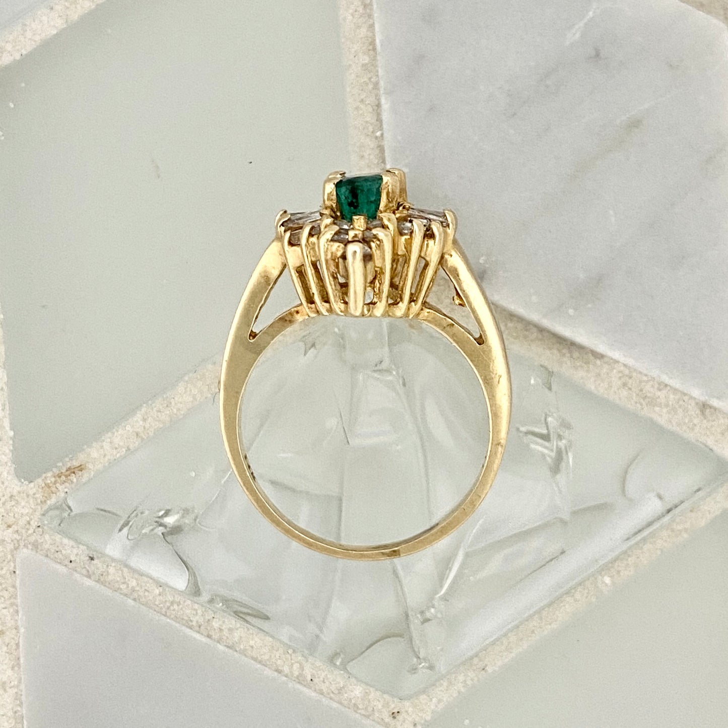14k Yellow Gold Emerald And Diamond Ring Size 6