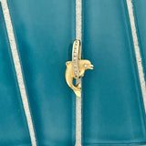 14k Yellow Gold Small Dolphin Jumping Through .10cttw Diamond Hoop Pendant