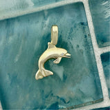 14k Yellow Gold Dolphin With Diamond Eye .01ct Pendant