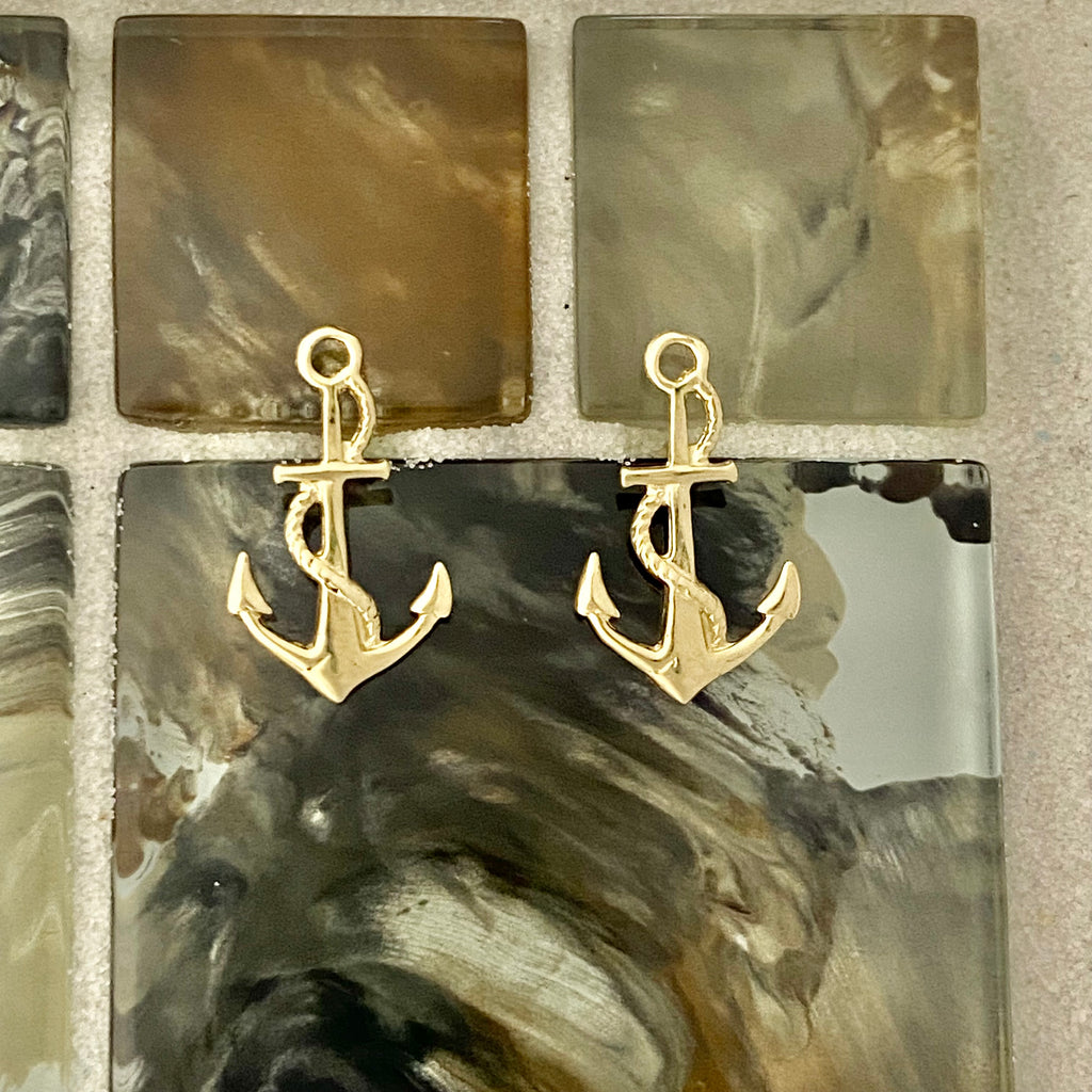 14k Yellow Gold Large Anchor Post Earrings