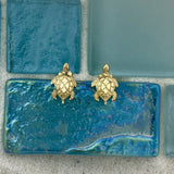 14k Yellow Gold Diamond Cut Small Turtle Post Earrings