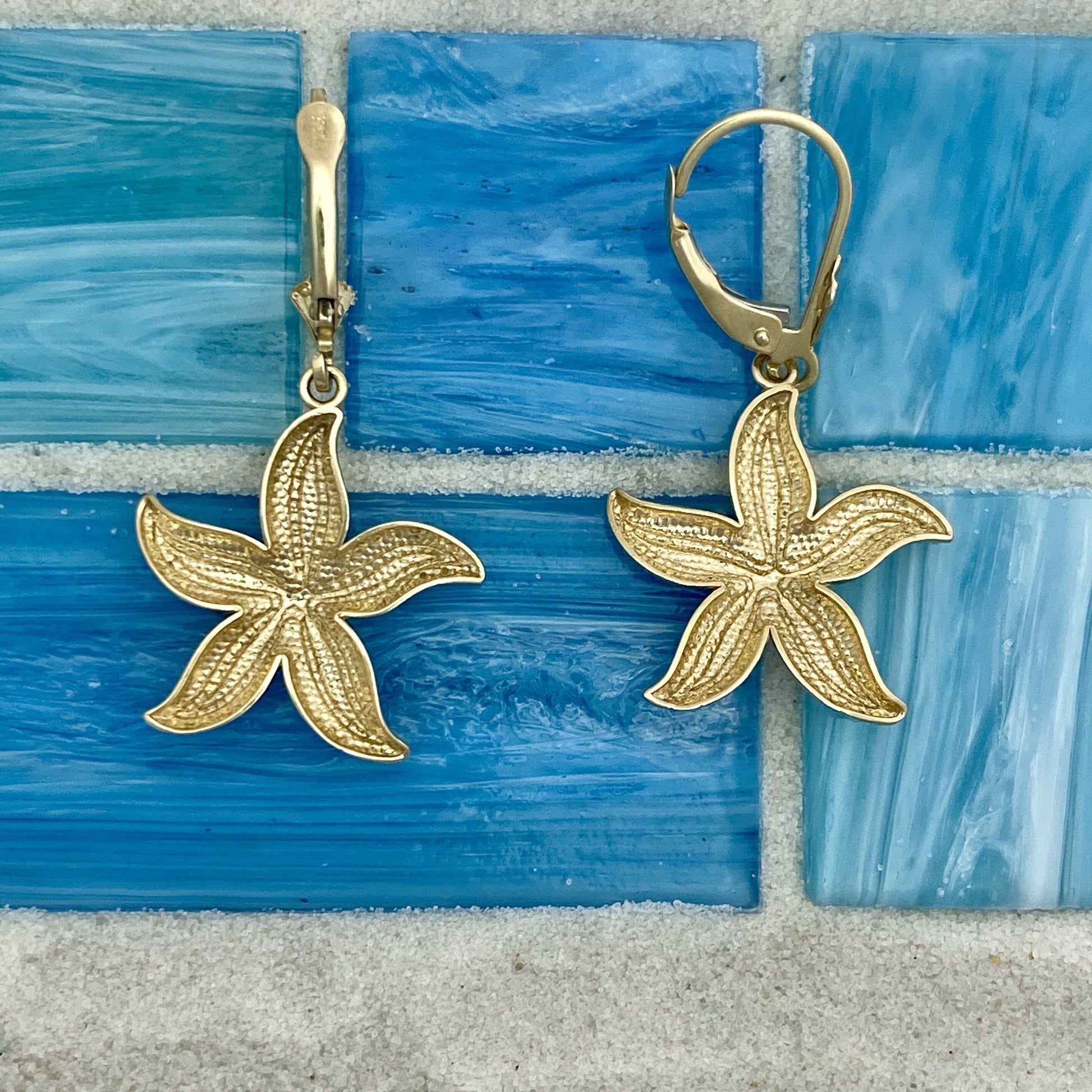 14k 2-Tone Large Diamond Cut Starfish Leverback Earrings - DePaulas