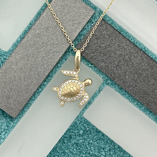14k Yellow Gold Diamond .14cttw Turtle Necklace - DePaulas