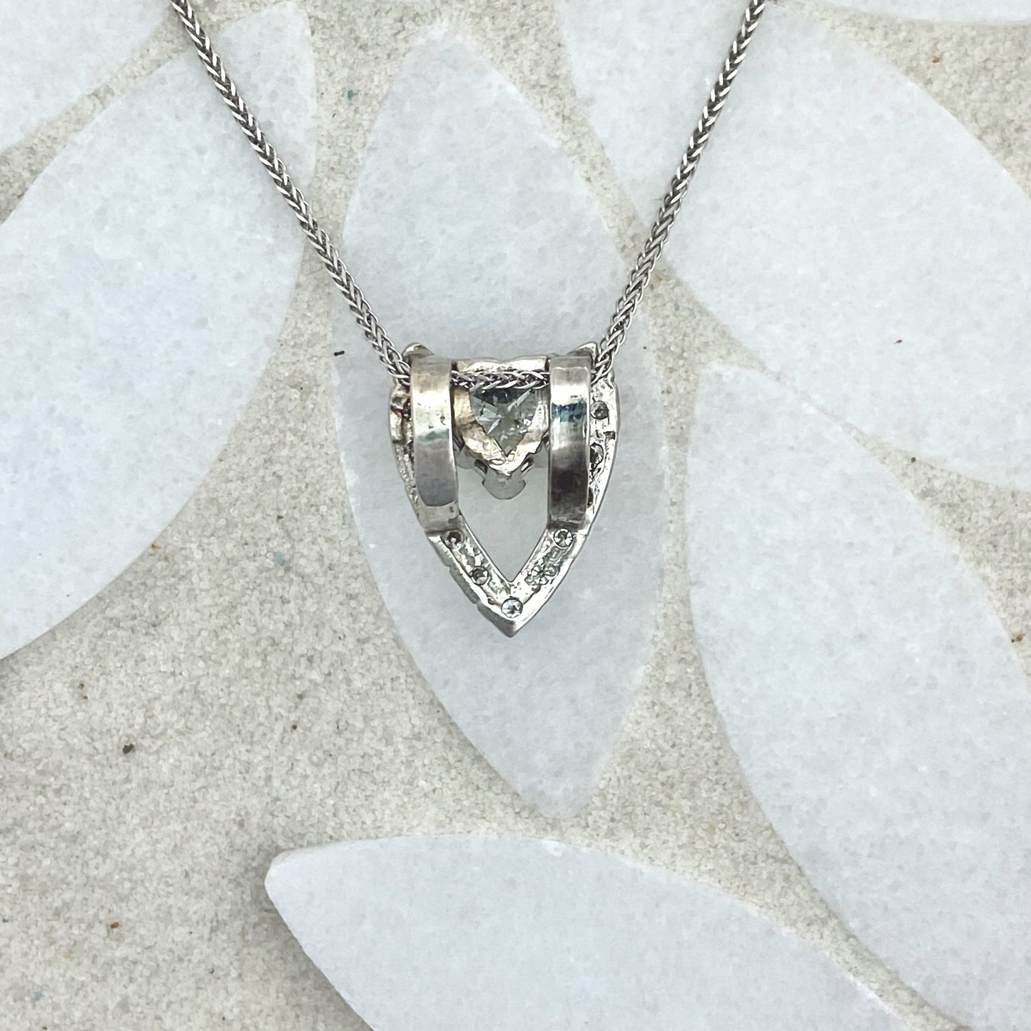 14k White Gold Heart Shape Diamond 1.01ct with Diamond Accents .28cttw Necklace - DePaulas