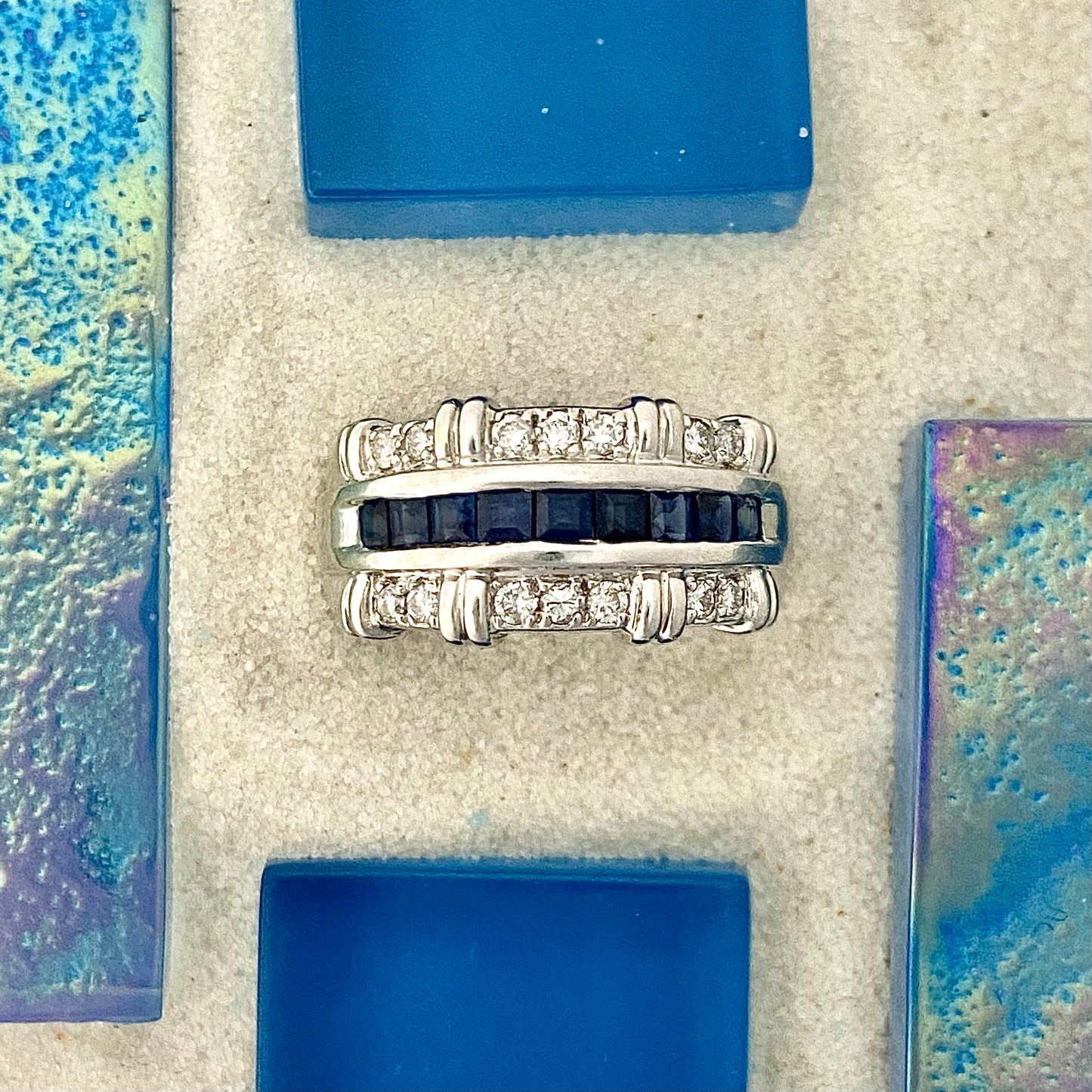 14k White Gold Diamond .33cttw and Sapphire .66cttw Ring Size 6 1/2