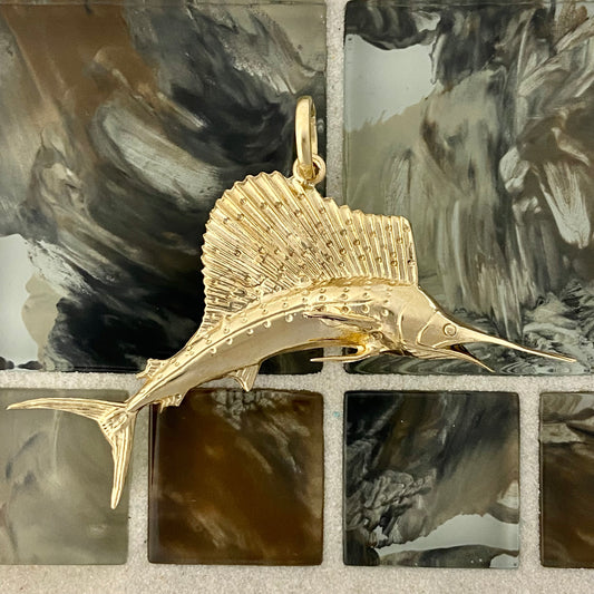 14k Yellow Gold Large Sailfish Pendant
