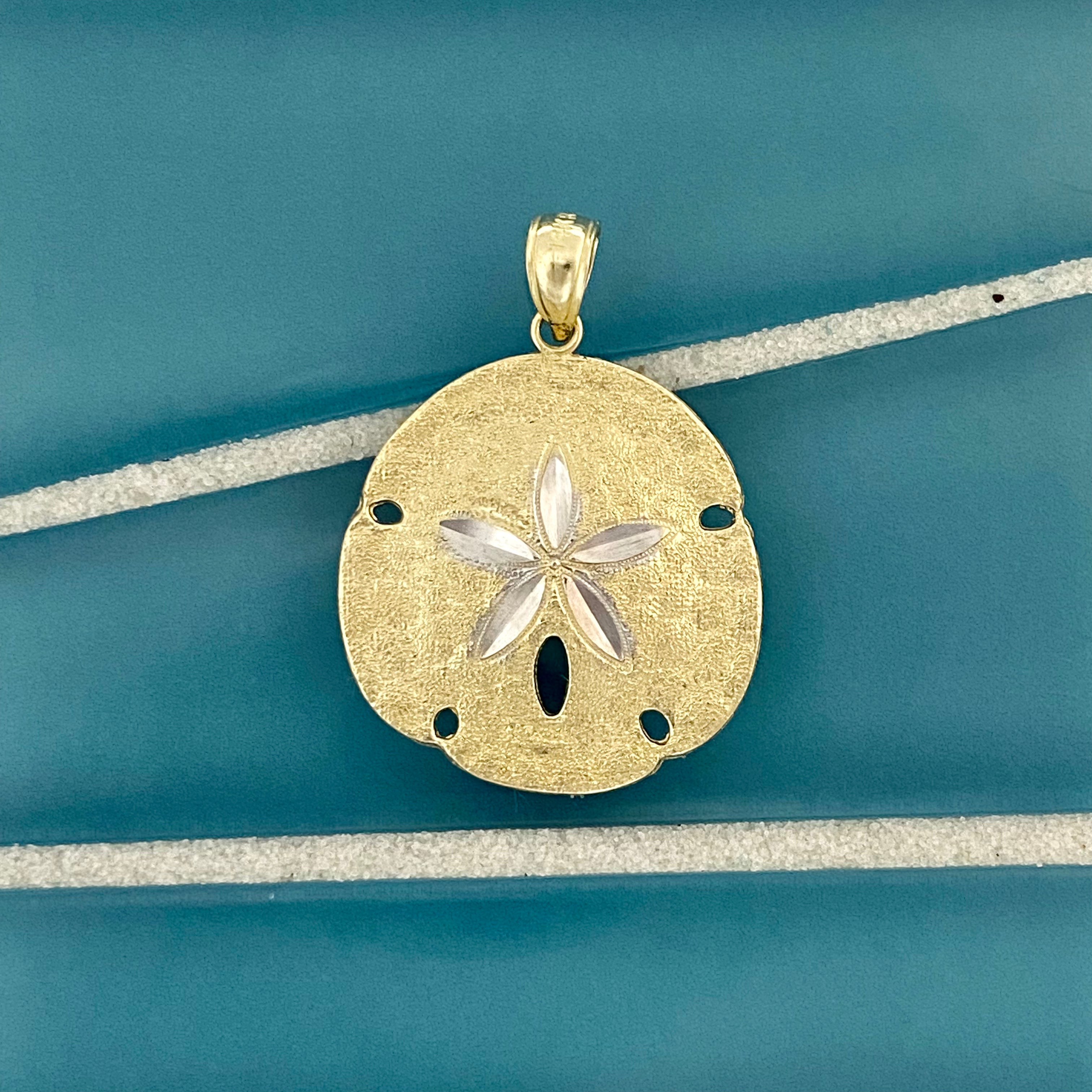 14k 2-Tone Diamond Cut Large Sand Dollar Pendant