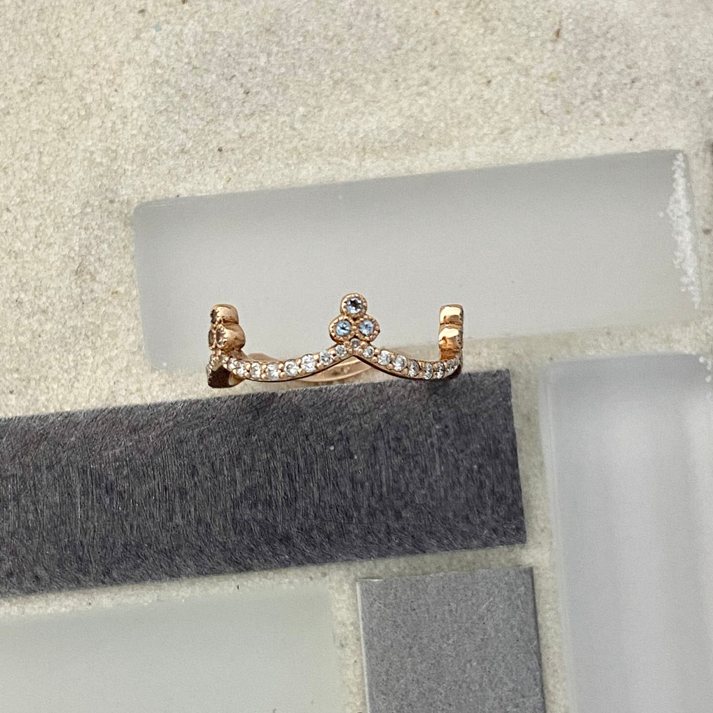 14k Rose Gold .09cttw Aquamarine And .26cttw Diamond Stackable Tiara Ring Size 6 1/2