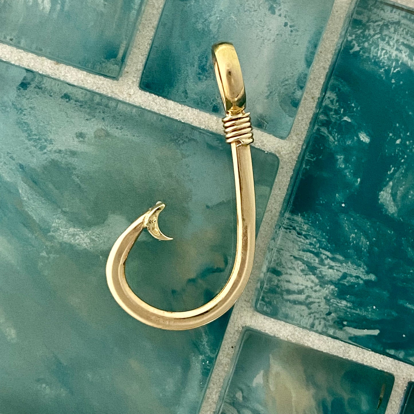 14k Yellow Gold Hand Made Hook With .02cttw Diamonds Pendant