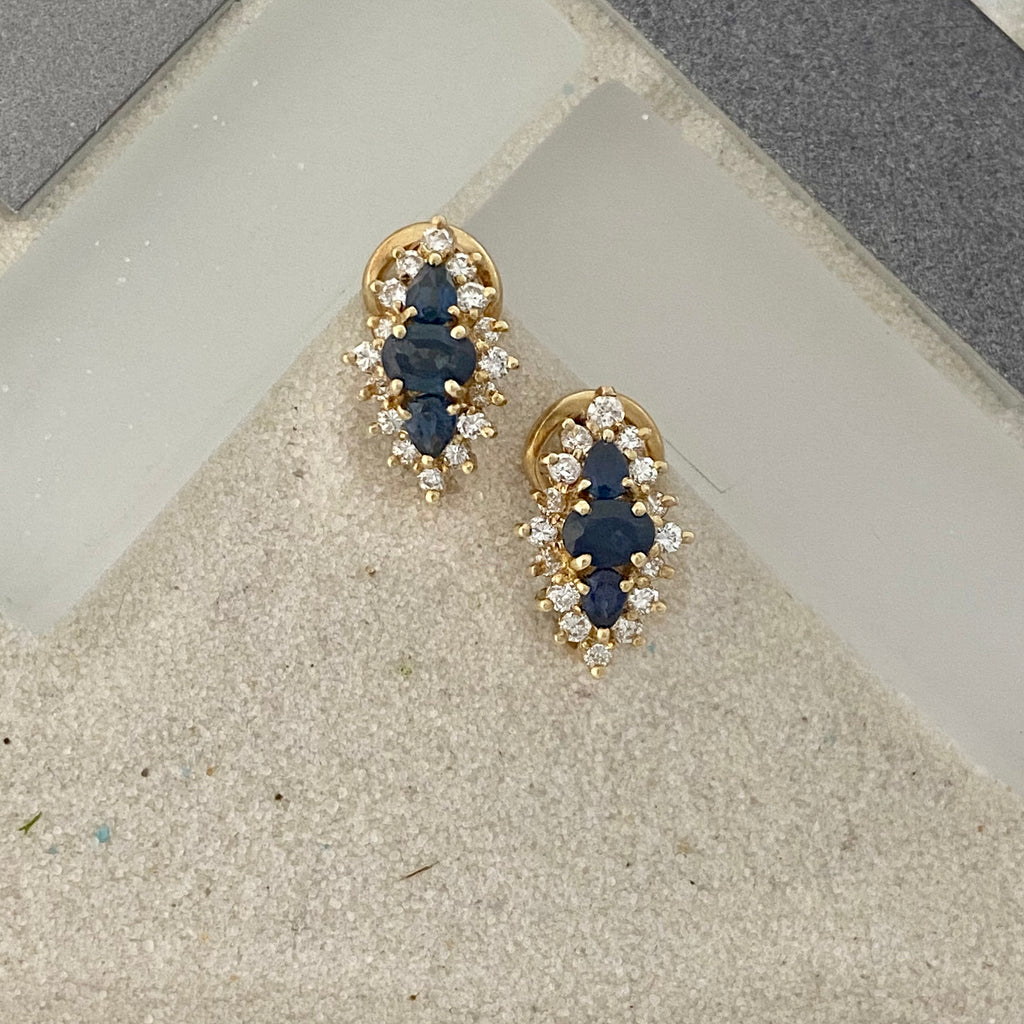 14k Yellow Gold Sapphire And Diamond .64cttw Omega Back Earrings