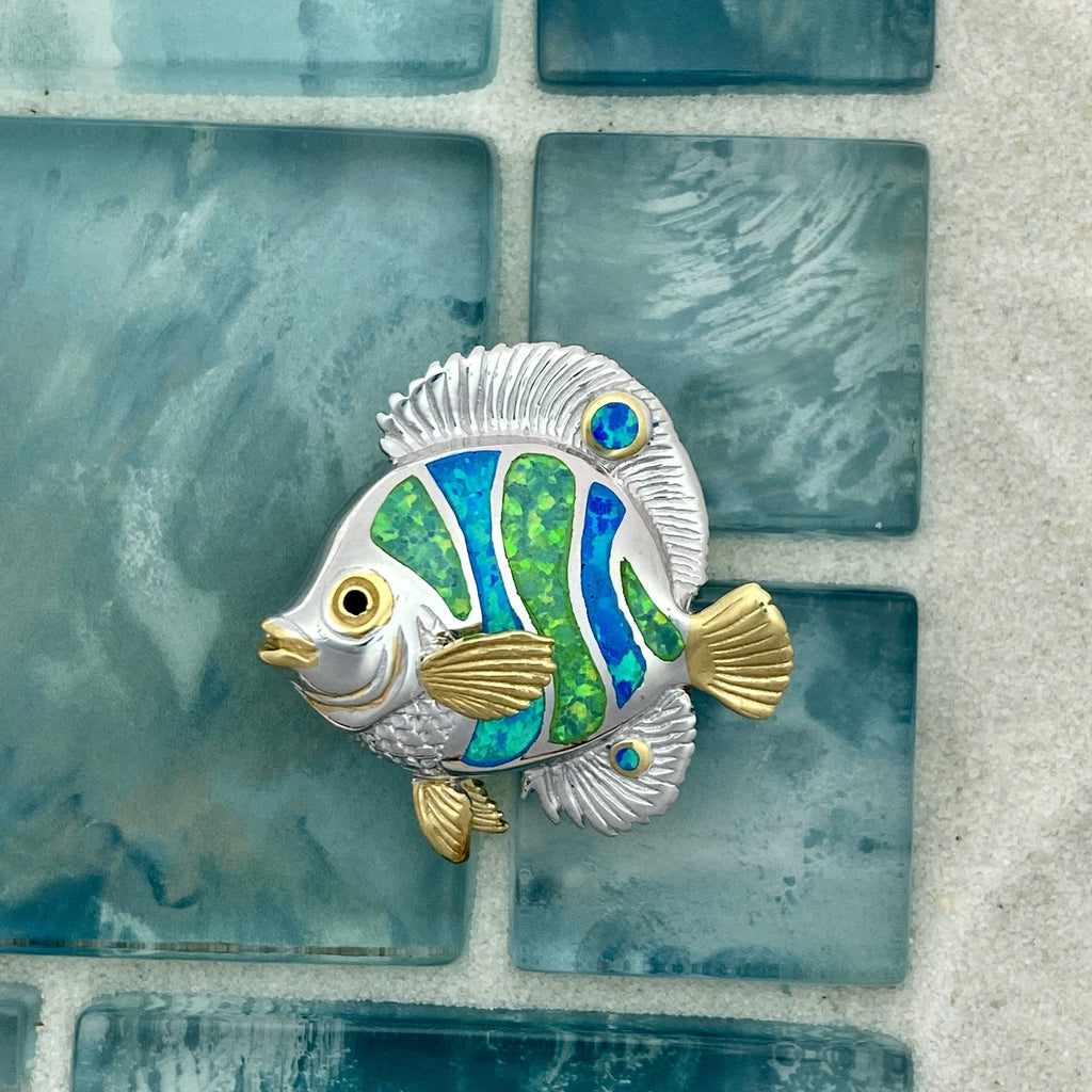 925 and 18k Gold Plating Synthetic Opal Reef Fish Kovel Collection Pendant - DePaulas