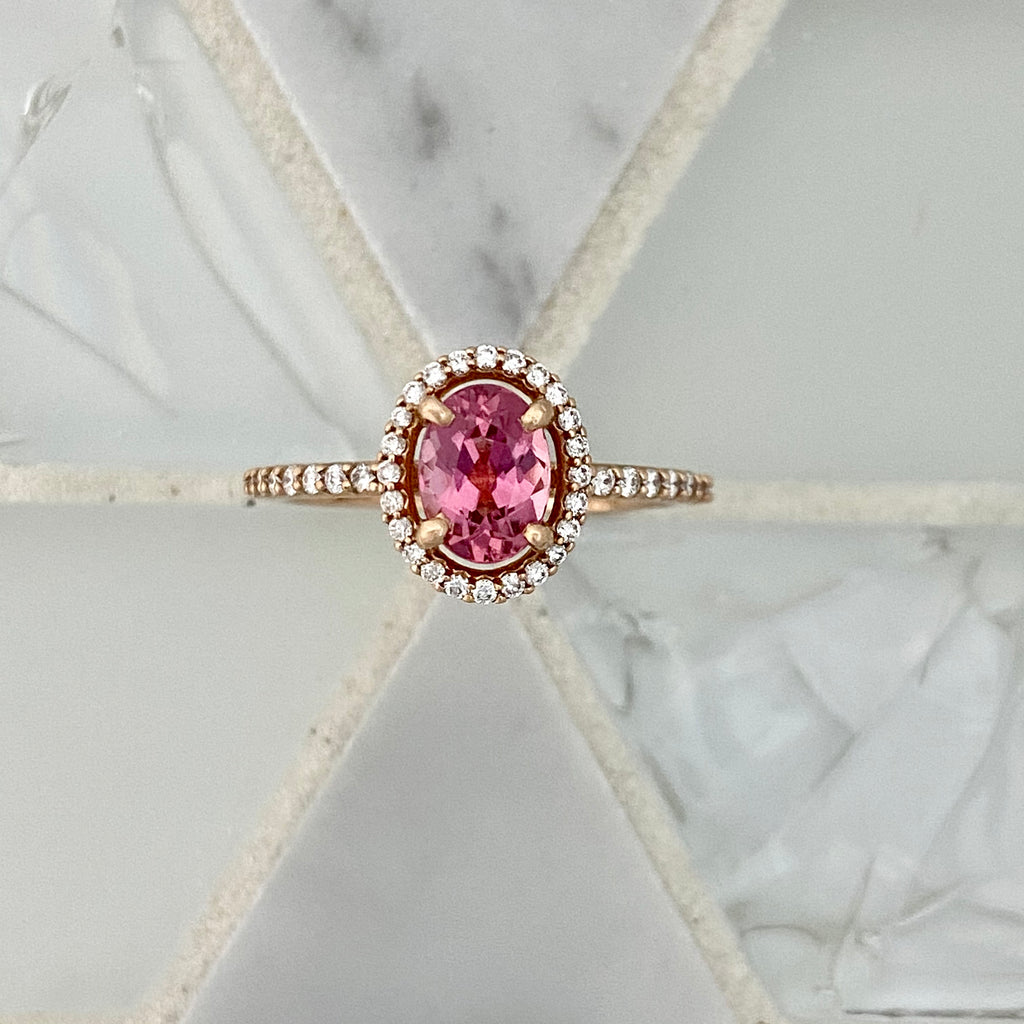 14k Rose Gold Pink Tourmaline With Diamonds 1/3cttw Ring Size 7 1/4