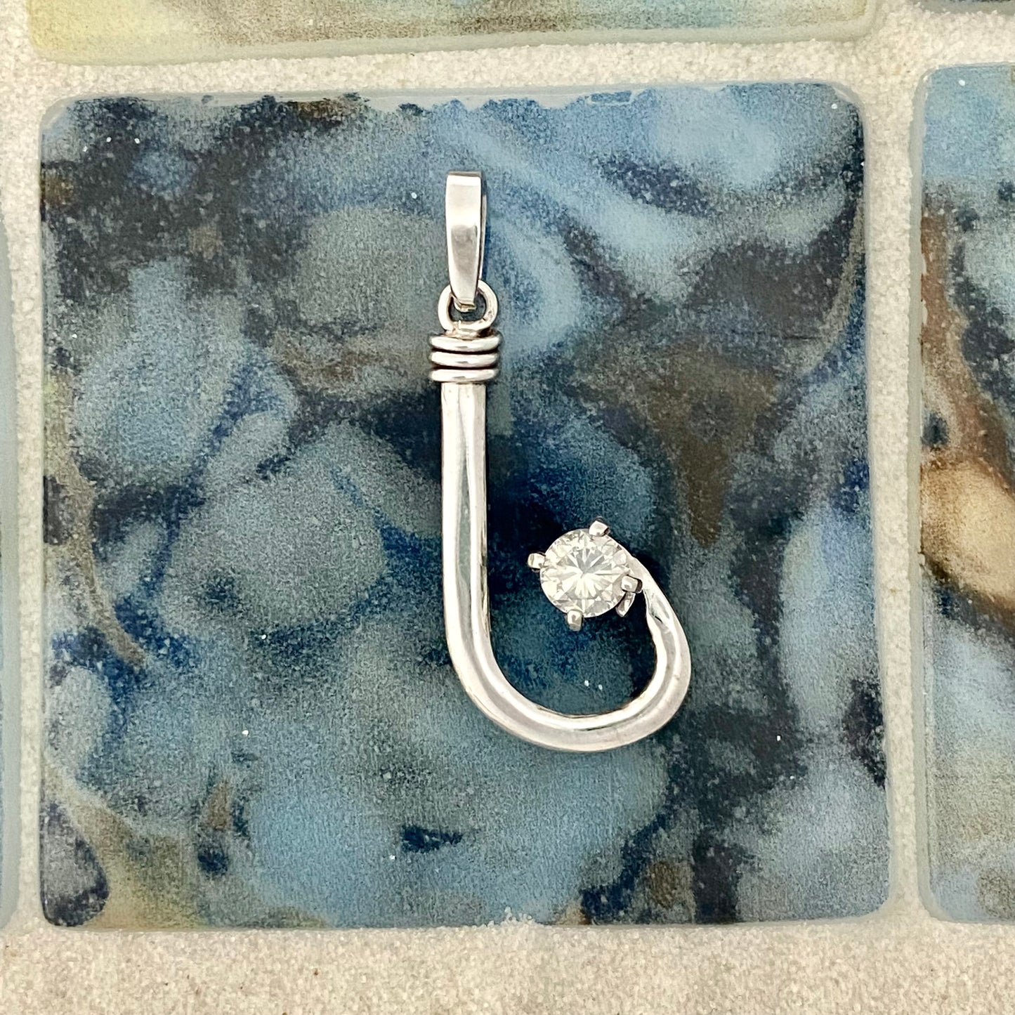 14k White Gold Hook With .55ct Diamond Pendant