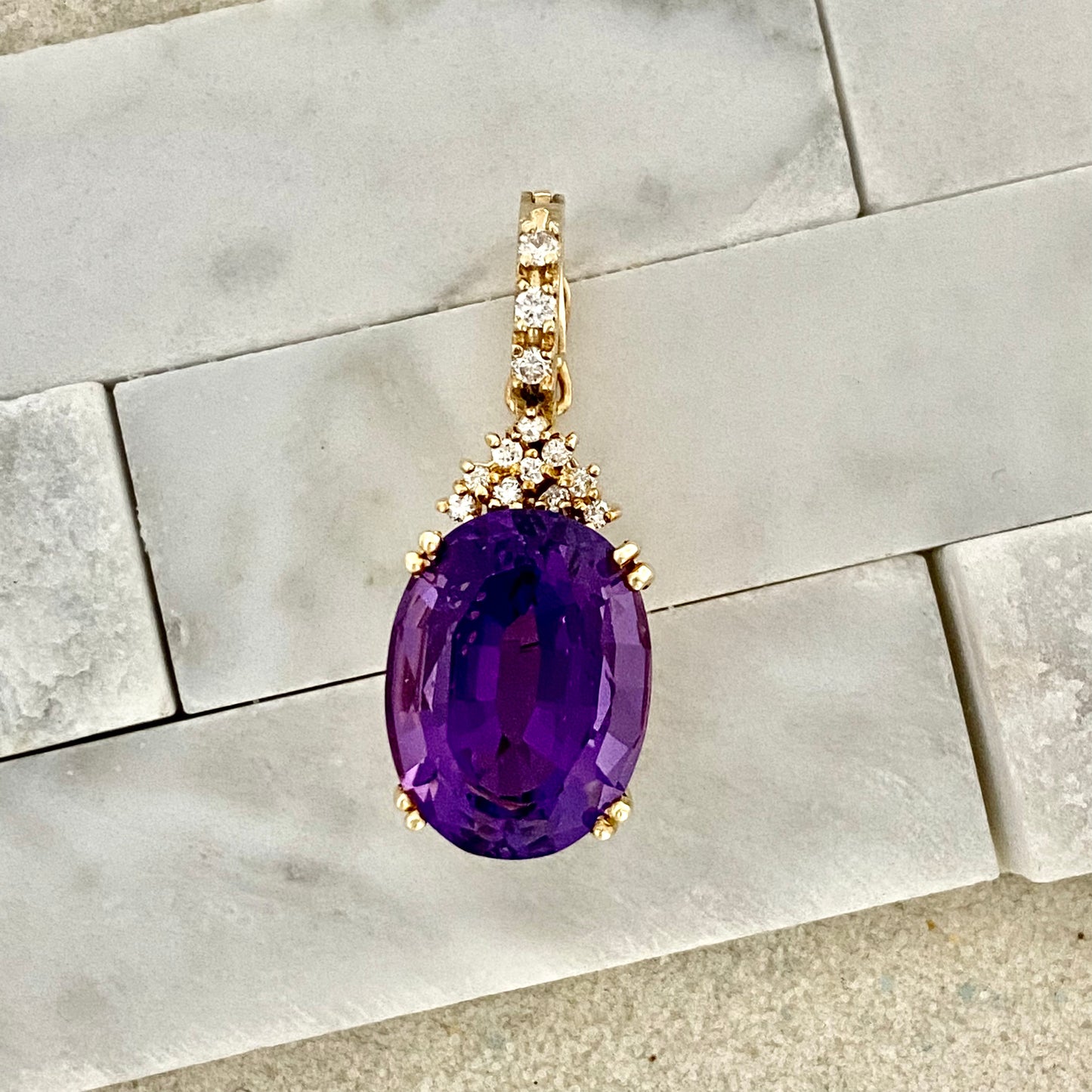 14k Yellow Gold Amethyst And Diamond Pendant With Lock