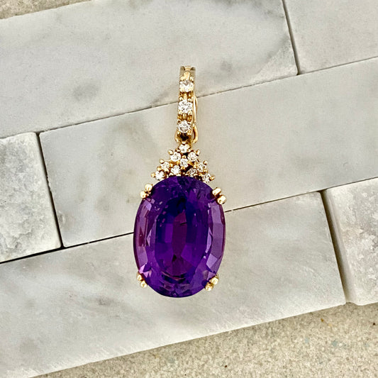 14k Yellow Gold Amethyst And Diamond Pendant With Lock