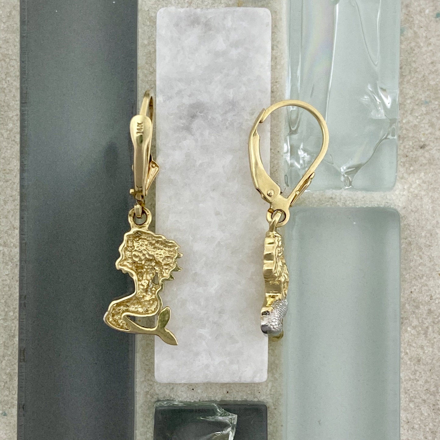 14k 2-Tone Gold Mermaid Leverback Earrings - DePaulas