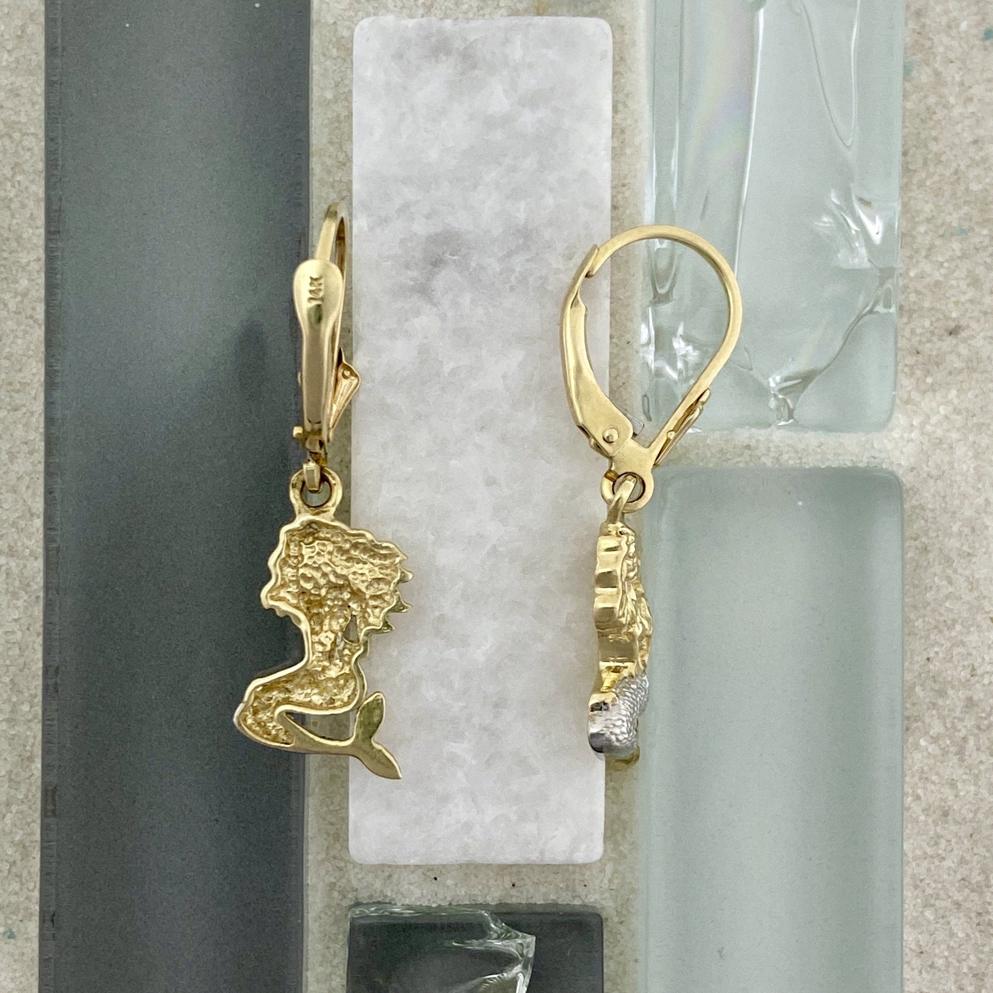 14k 2-Tone Gold Mermaid Leverback Earrings - DePaulas