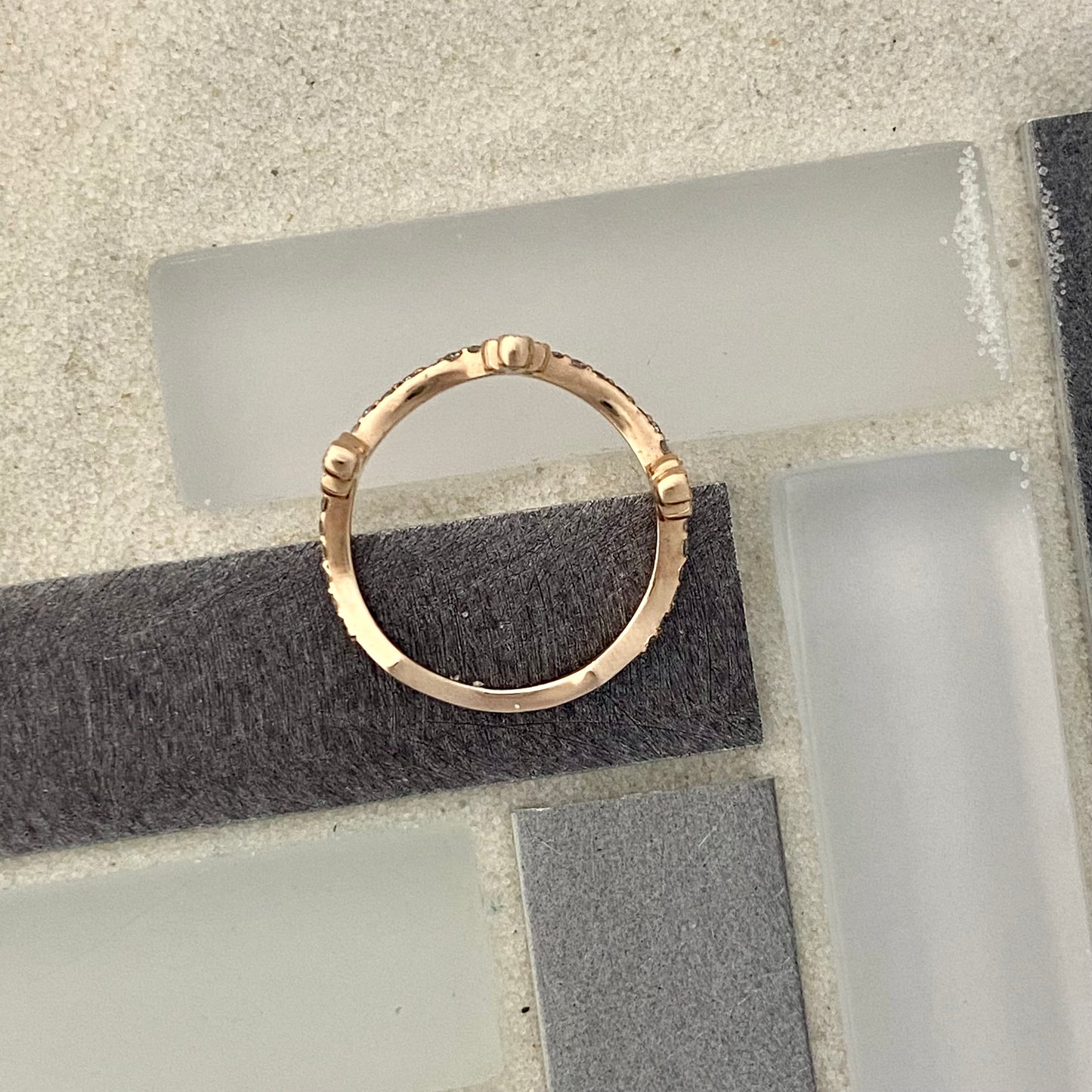 14k Rose Gold .09cttw Aquamarine And .26cttw Diamond Stackable Tiara Ring Size 6 1/2