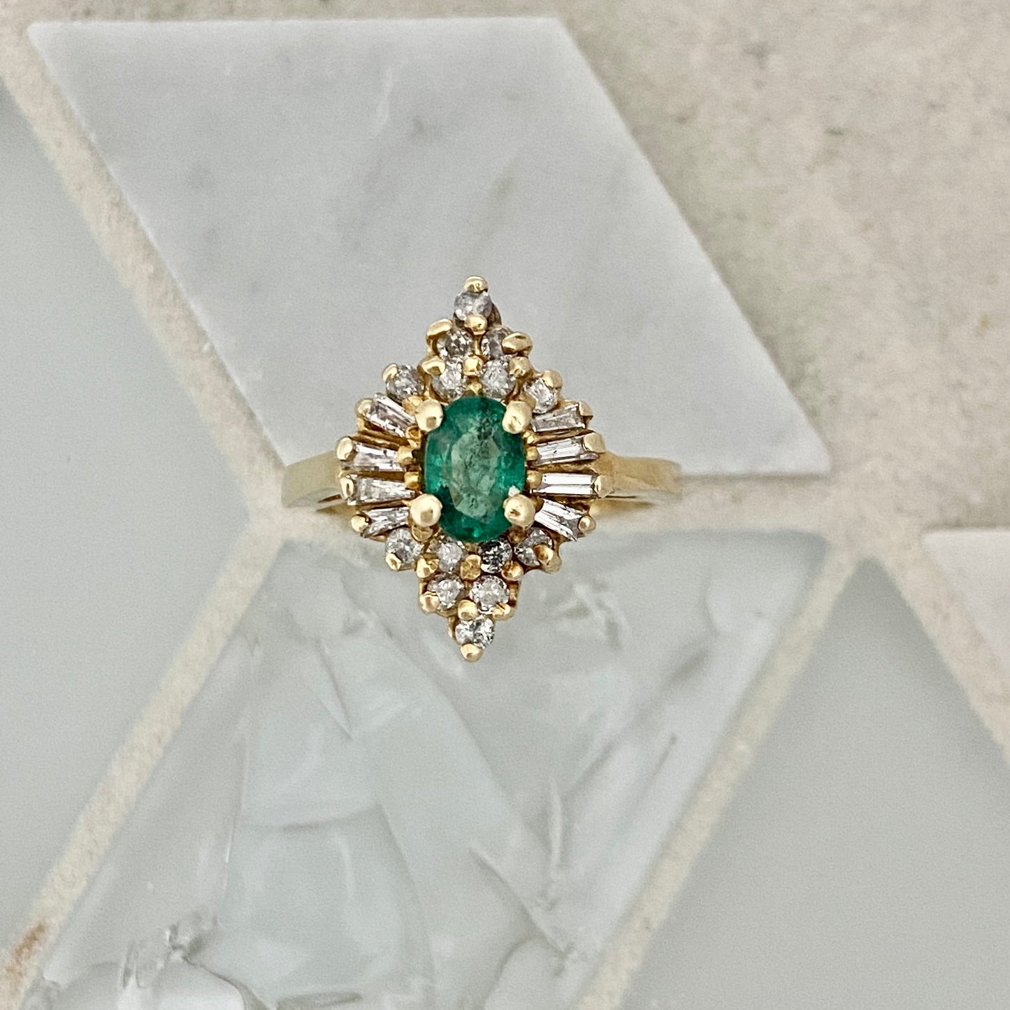 14k Yellow Gold Emerald And Diamond Ring Size 6