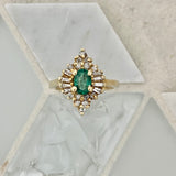 14k Yellow Gold Emerald And Diamond Ring Size 6