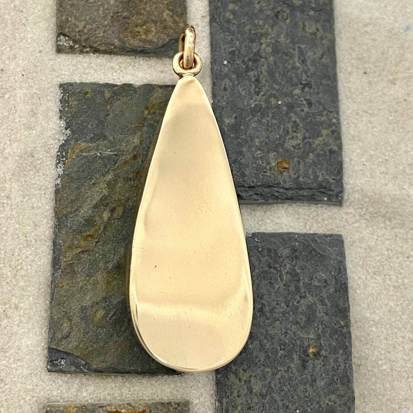 14k Yellow Gold Bezel Set Large Pear Shape Larimar Pendant