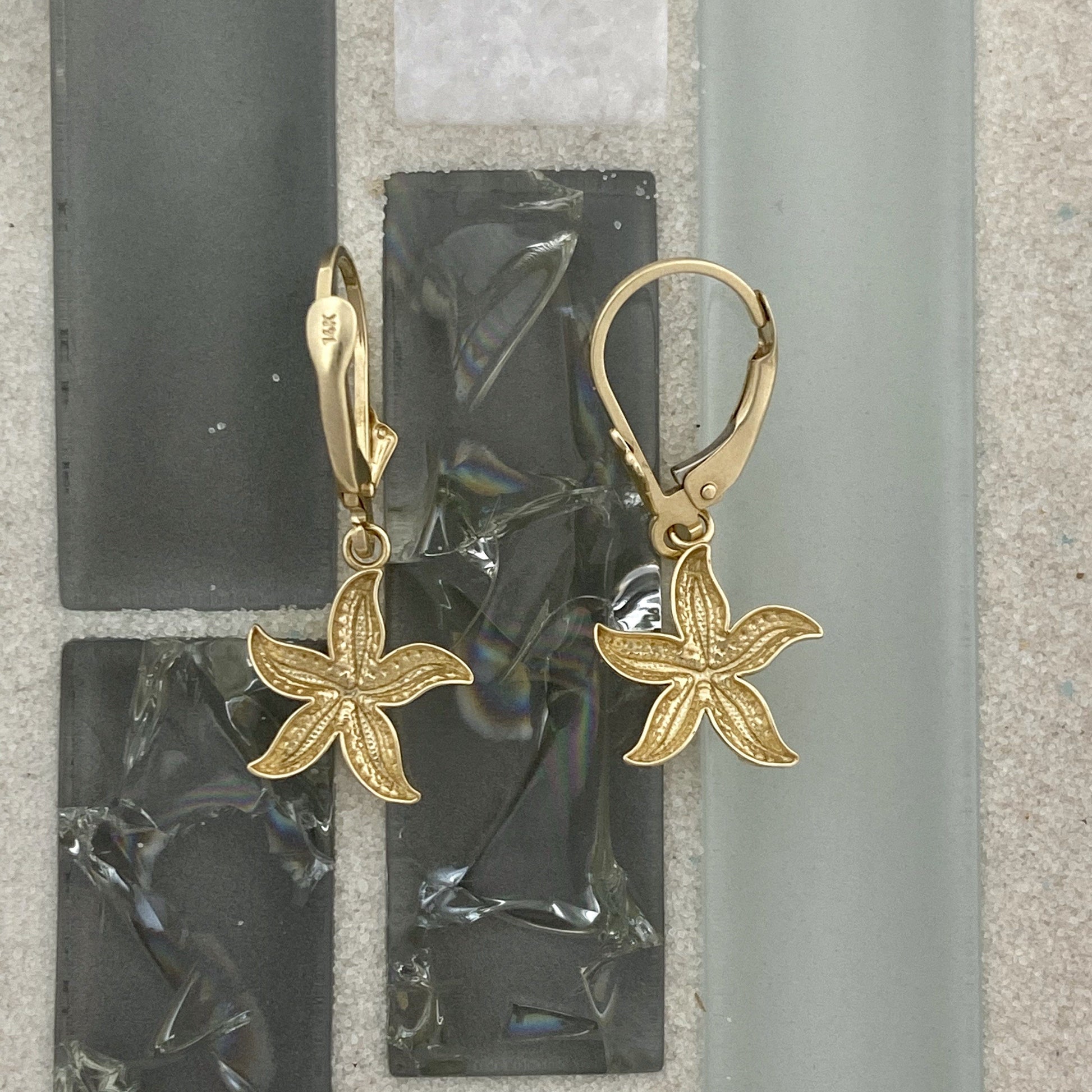 14k 2-Tone Gold Small Diamond Cut Starfish Leverback Earrings - DePaulas