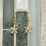 14k 2-Tone Gold Small Diamond Cut Starfish Leverback Earrings