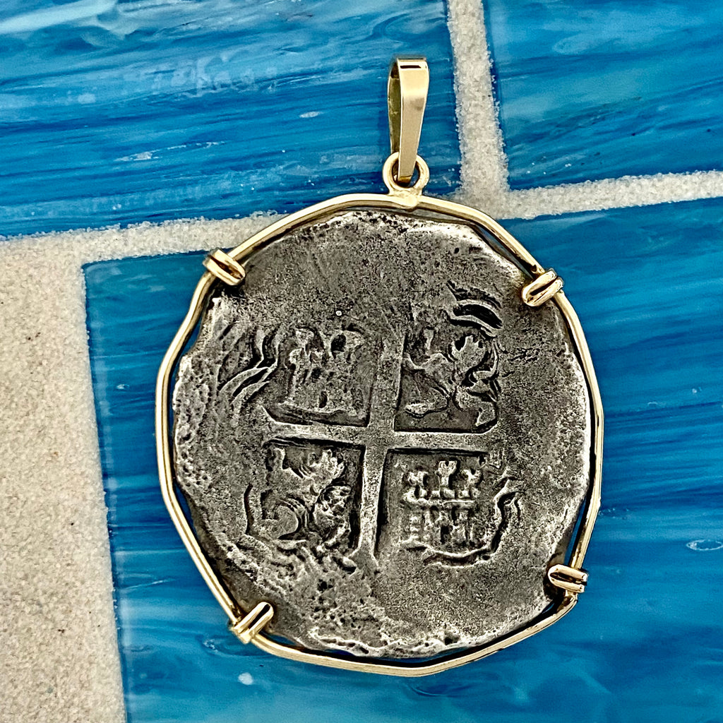 8 Reales Concepcion Shipwreck Mexico Mint Dated Circa 1641 14k Yellow Gold Bezel Treasure Coin Pendant