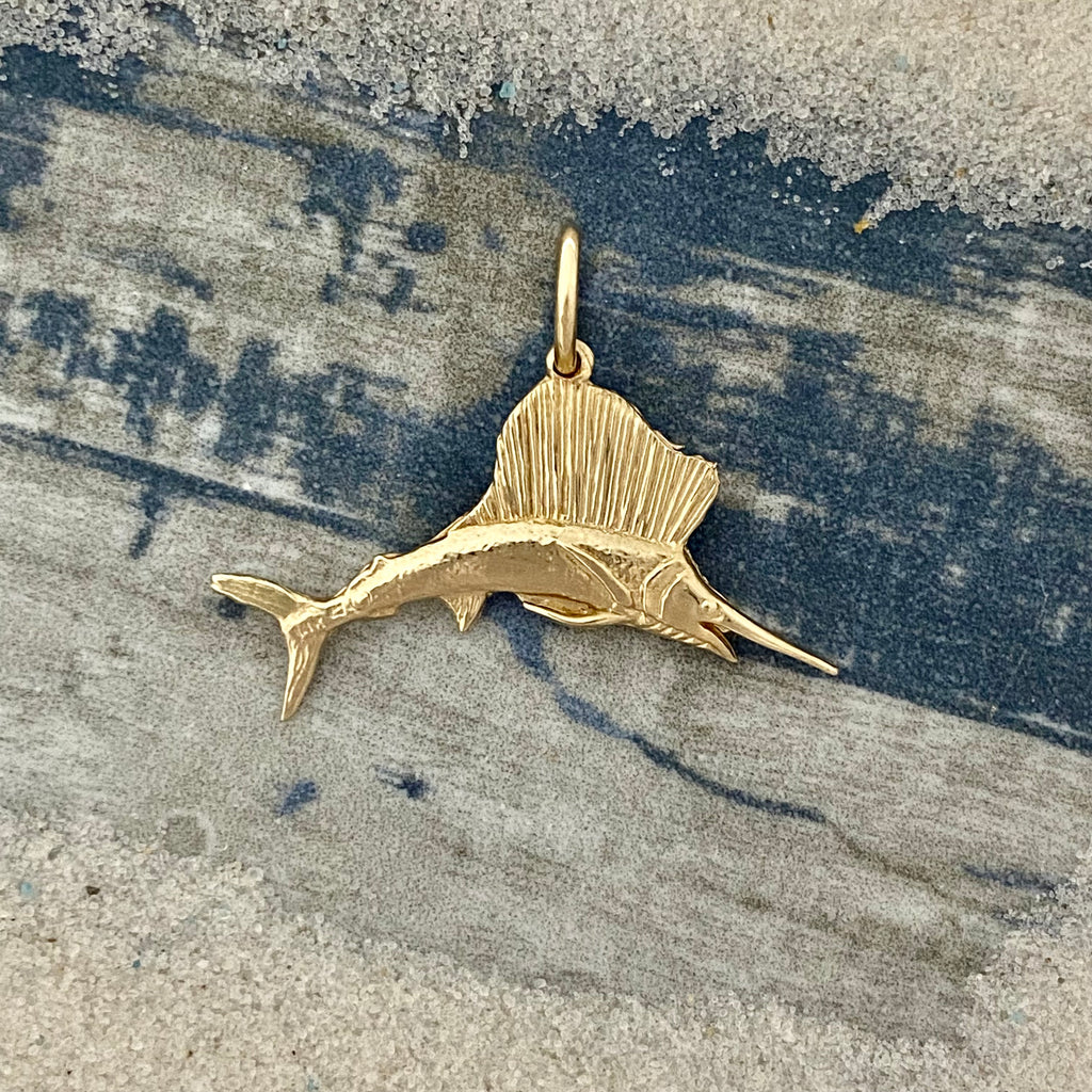 14k Yellow Gold Small Sailfish Pendant