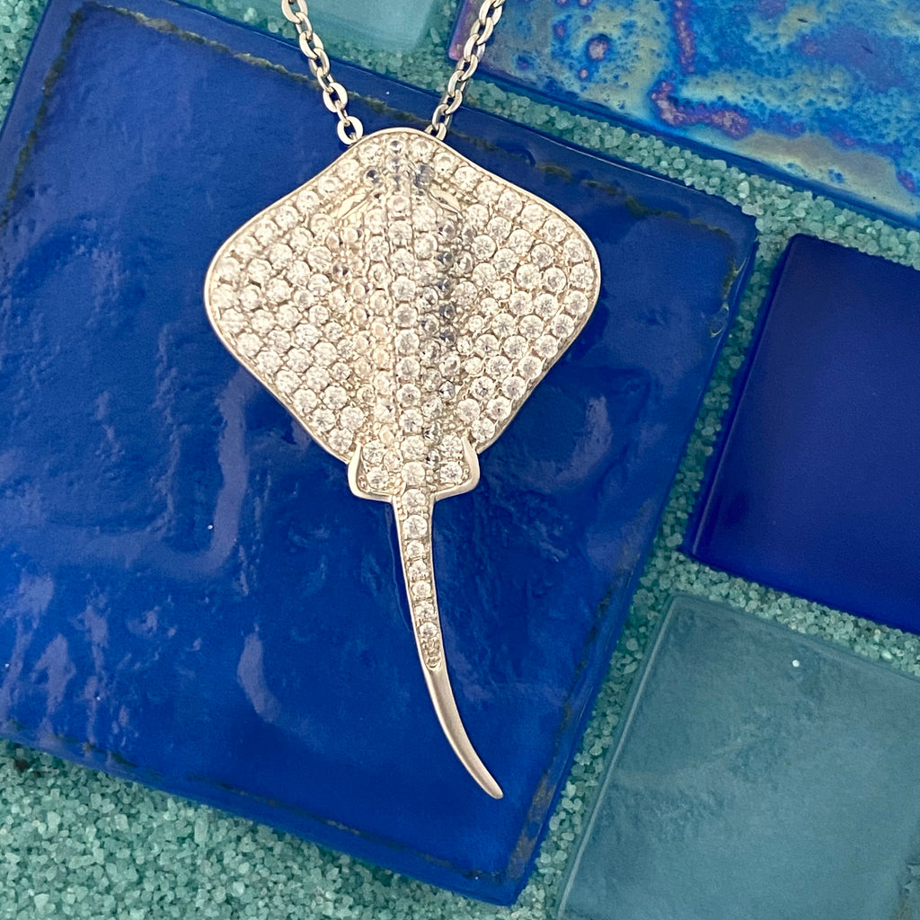 925 Sterling Silver Pave Cubic Zirconia Sting Ray Necklace